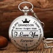 Pocket Watch to Grandson I Love You Design Quartz Movement Timepiece to Boy Gift