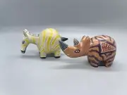 Set Of 2 African Stone Zebra Rhino Made In Kenya NWT