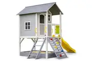 ROVO KIDS Wooden Tower Cubby House with Slide, Sandpit, Climbing Wall, Noughts & Crosses