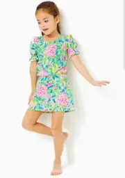 Lilly Pulitzer Mini Adley Romper Size MEDIUM 6-7 Featured In Grove Garden