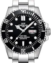 [carlien] 41mm Submariner Style Black Ceramic Bezel Black Dial Automatic Watch, black, 41mm, Automatic Watch