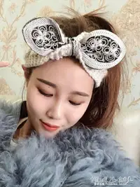 在飛比找樂天市場購物網優惠-髮帶 發帶韓國毛線編織針織兔耳朵蝴蝶結純色寬邊頭帶發箍頭箍頭