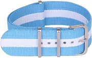 [WUTONGMU] Man Women 22 mm Strong Military Army Light Blue White fabric Nylon Watch watchband accessories Woven Strap Band Buckle 22mm