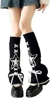 [Snadulor] Girls Kawaii Leg Warmers Cute Knit Leg Warmers for Women Girls Baggy Ripped Leg Warm Socks Long Boot Socks Goth Accessories,Black White