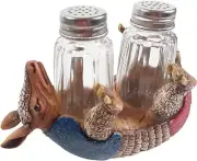 Urbalabs Western Armadillo, Barrel, Cowboy Boots Salt and Pepper Shaker Caddy
