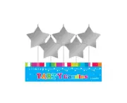 Silver Stars 5 Pack Birthday Cake Candles - Genuine Artwrap - New