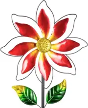 Flower Wind Spinner Metal Kinetic Sculpture Outdoor Yard Garden Lawn Decor Red