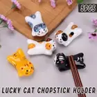 5PCS Cute Kitten Ceramic Chopstick Holder Set Cat Chopsticks Rack Pen Rest Craft