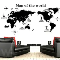 在飛比找PChome24h購物優惠-無痕設計防水壁貼 黑白 世界地圖 地標 景點 9133