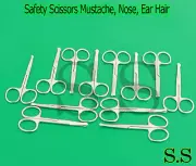 12 Safety Scissors Mustache, Nose, Ear Hair Pet Grooming, Manicure 3.5" CURVED