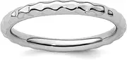 [JewelryWeb] 925 Sterling Silver Polished Patterned Stackable Rhodium Hammered Ring-Stackable-Ring for Women