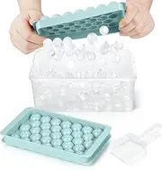 Ice Cube Tray for Freezer with Lid & Bin, 0.8" x66 Round Ice Cube Mold with Container, Small Circle Ice Cube Tray Making Sphere Ice Chilling Cocktail Tea Coffee