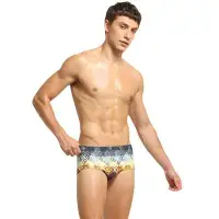 在飛比找Yahoo!奇摩拍賣優惠-SEOBEAN 男士平口泳褲 數位印花泳褲 潮男時尚低腰四角