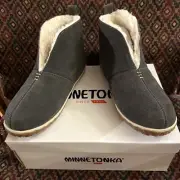 Minnetonka Women’s Tuscon Slippers Sz 7 Charcoal Suede NEW IN BOX! $75!