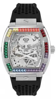 Philipp Plein The Skeleton Crystals Automatic Watch with Black Strap PWBAA1423