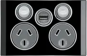 Clipsal Saturn Double Powerpoint + USB Charger Espresso Black