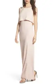 Adrianna Papell 154324 Women's Embellished Long Crepe Dress Light Blush Sz. 8 US