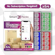 [SmartPacks] QR Code Labels for Storage Color Coded | Premium Qr Code Stickers with Free App | No Subscription | Advanced Pack and Track Labels with QR Code for Inventory, Storage, Moving | 64 Stickers