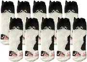 [Jaksairos] Women's Fuzzy Slipper Socks 5/10 Packs 3d Cartoon Cute Animal Coral Fleece Socks Thickened Warm Sleep Floor Socks