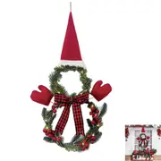 Christmas Wreath Door Decoration LED Snowman Shape Wreath with Hat and Bow for Home Christmas Decor