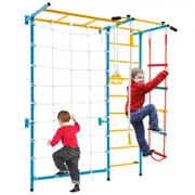 Babyjoy Climb Playset 7-in-1 Kids Monkey Bars Climbing Set w/Gym Rings & Rope Ladder Jungle Play Gym