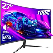 Gawfolk 27 Inch 100Hz Curved Monitor, PC Gaming Monitor with Speakers, AMD FreeSync Full HD 1080p Ultra-Thin Zero Frame Display for Home Office Business