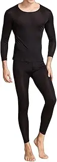 [Generic] Men's Silk Thermal Underwear Set Mulberry Silk Long Johns Base Layer Top Bottom Lightweight 2 Pcs Pajama Sets