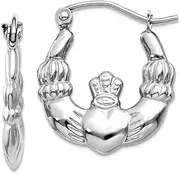 [JewelryWeb] 14k White Gold Hollow Polished Hinged post Irish Claddagh Celtic Trinity Knot Hoop Earrings 10x2mm Wide-Hoop Earring for Women