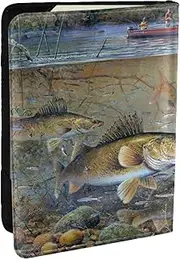 [JEJEA] Fishing Lake Fishermen Print Travel Organizer Credit Cards Case Passport BookPassport Holder Cover Wallet forTraveling,, Black, One Size