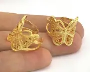Butterfly Adjustable Ring Gold Plated brass (17.5mm 7US inner size) 2647
