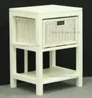 White Ratten One Drawer and Shelf Bedside Table, Lamp Table