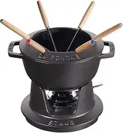[STAUB] Fondue Set with 6 Forks, Suitable for Cheese, Chocolate and Meat Fondue, Cast Iron, Black, 18 cm