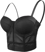 [ELLACCI] Women's Mesh Bustier Crop Top Push Up Corset Tops Bra Black