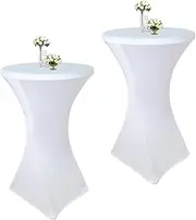 2 Pack White Cocktail Spandex Stretch Square Corners Tablecloth|32"x43" Cocktail Round Tablecloth|Stain 、Wrinkle Resistant、Washable for Bar Wedding Cocktail Party Banquet Table
