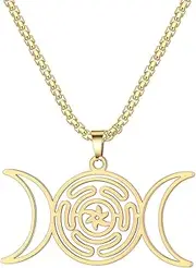 [EUEAVAN] Hecate's Wheel Symbol Necklace Hecate Pendant VikingTriple Goddess Wiccan Wheel Amulet Pagan Jewelry Wiccan Gifts for Men Women