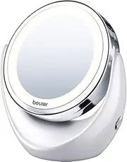 Beurer BS49 Illuminated Vanity Mirror, Rotatable Make-Up Mirror with Normal and 5X Magnification, Battery Operated LED Cosmetic Mirror, Ideal for Make-Up Or Shaving