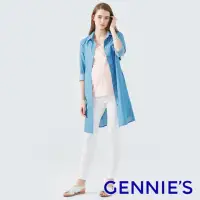 在飛比找momo購物網優惠-【Gennies 奇妮】丹寧長版襯衫外套-淺藍(孕婦裝 襯衫