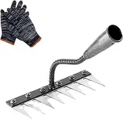 Iron Weeding Rake 2.0, Iron Rake for Gardening and Weeding, 5/6/7/8 Weed with Carbon Steel Garden Teeth, Gardening Hand Weeder Tools, Dethatching Rakes (7Teeth)