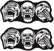 [Zcketo] 2 Pcs The Laughing Skull Iron on Sew on Patch, Full Embroidered Iron on Backing Funny Biker Patch, Fun Positive Ghost Morale Patch for Backpacks,Clothes,Vest,Cap,Unifrom,Biker Bag