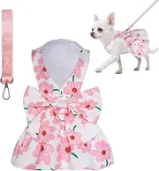 Dog Pink Floral Bowknot Dress Cute Puppy Dress Pet Outfits for Puppy Cat Spring Summer