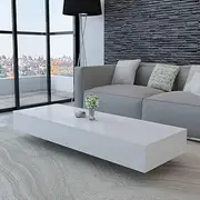 High Gloss White Coffee Table, Modern Rectangular Living Room Table, MDF Furniture, 115 x 55 x 31 cm, Wooden Top, Storage Spaces, Elegant Home Decor