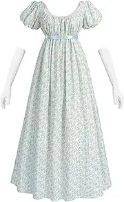 [Fiamll] Women's Regency Dresses for Women Empire Waist Floral Regency Era Dress Long Tee Party Dress Renaissance Costume