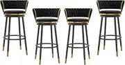 Luxury Maegan Bar Stools Set of 4 Velvet Padded Bar Chairs with Footrest Armrest Kitchen High Stools Supported Black Metal Legs for Breakfast Bar, Counter, Kitchen and Home