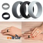 3pc Bands Silicone Rubber Wedding Ring Comfortable Safe Work Flexible Sport Gym