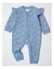 [Sprout] Ditsy Floral Zip Through Coverall in Dusty Blue
