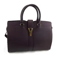 在飛比找ETMall東森購物網優惠-YSL 紫色牛皮金色Y字扣帶手提cabas包(展示品)