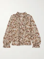 [DÔEN] DÔEN - Juna Tie-neck Floral-print Organic Cotton-voile Top - Brown - small small Brown