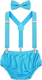 [AWAYTR] Baby Boys Cake Smash Outfit - First Birthday Party Suspenders Bow Tie Bloomers Set