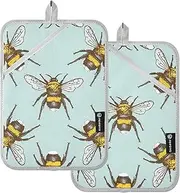Pot Holders Sets Heat Resistant Yellowish-Black Bee Potholders for Kitchens with Pocket Kitchen Hot Pad Oven Mitts 2 Pack
