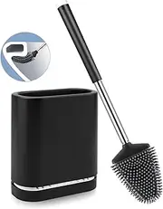 Boperzi Toilet Brush - Silicone Toilet Brush and Holder with Tweezer Wall Mounted, Anti Rust Soft Bristles Toilet Bowl Cleaner Brush with Stainless Steel Handle for Bathroom Household Flat Black